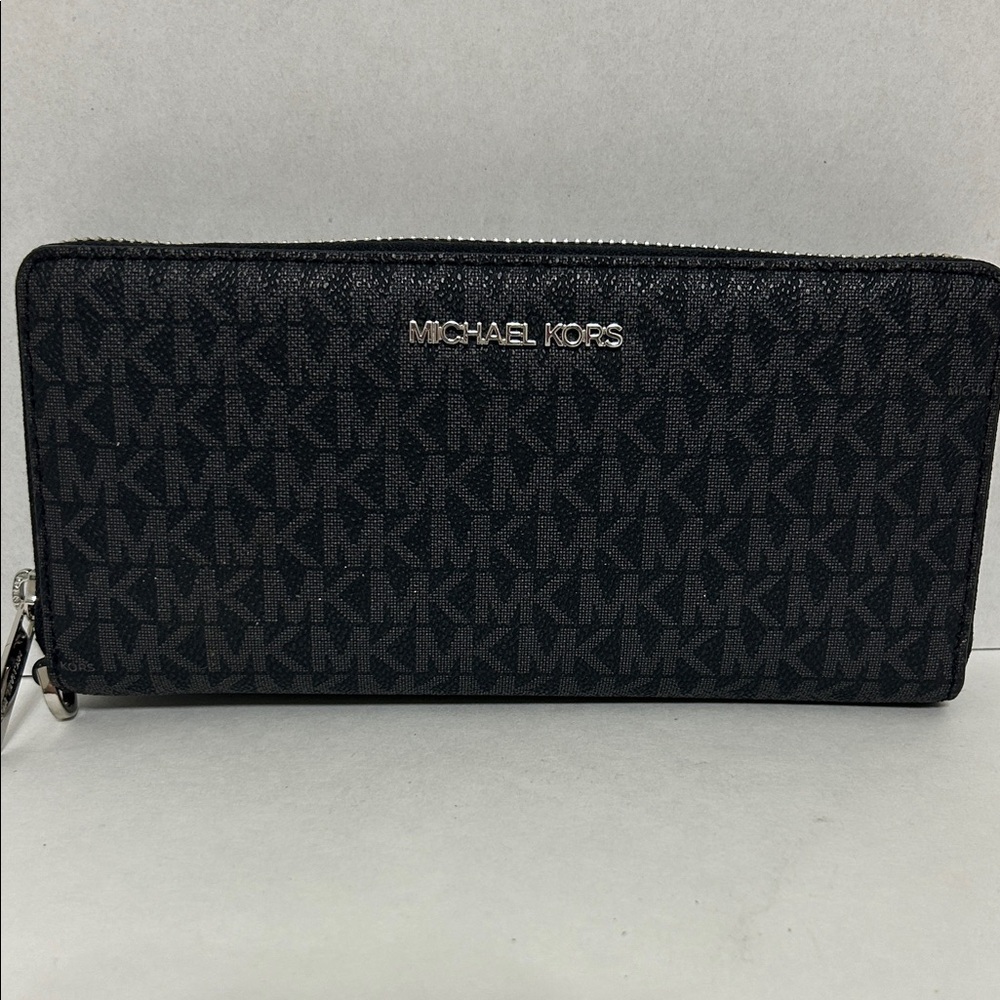 Michael Kors Black MK Logo Zip Wallet with Silver Hardware - Picture 9 of 9